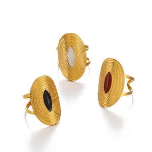 MW Adjustable Stainless Steel Women's Finger Rings Trendy 18K Gold Plated Oval Oil Drop Geometric Open Ring Weddings Engagements