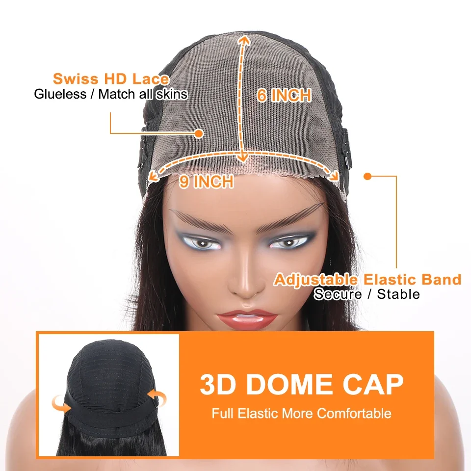 9x6 Lace Closure Wear and Go Glueless Echthaar-Bob-Perücken, vorgezupft, kurz, glatt vorne_voghion.com