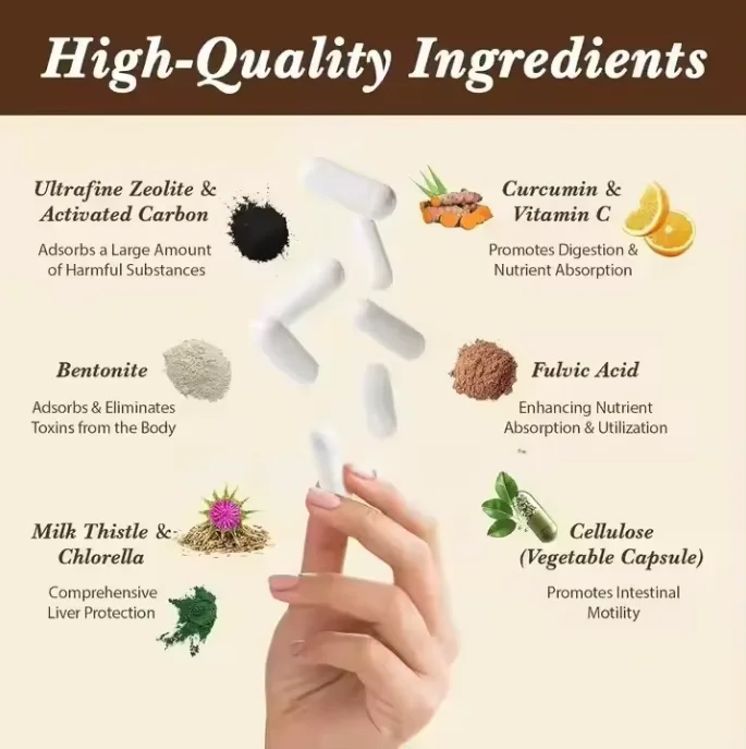OEM Private Label Liver Herbal Health Supplement 2300mg Activated Charcoal Milk Thistle Extract Zeolite Detox Cleanse Capsules