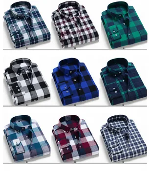 Custom men's plaid shirts Casual long-sleeved fashion shirt Brushed spring and autumn daily cardigan wholesale