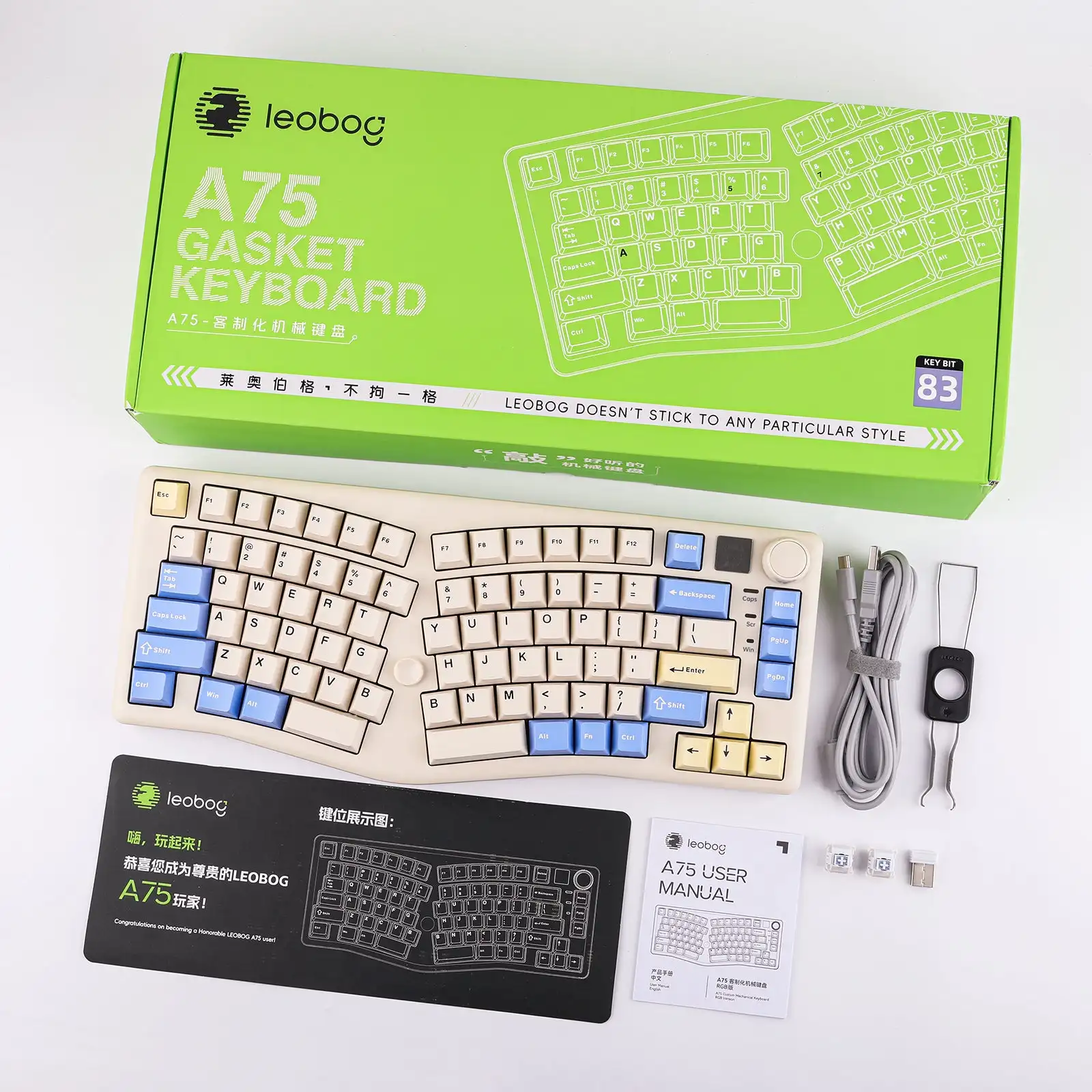 Wholesale LEOBOG A75 Gaming Keyboard - 83 Keys, RGB Backlight