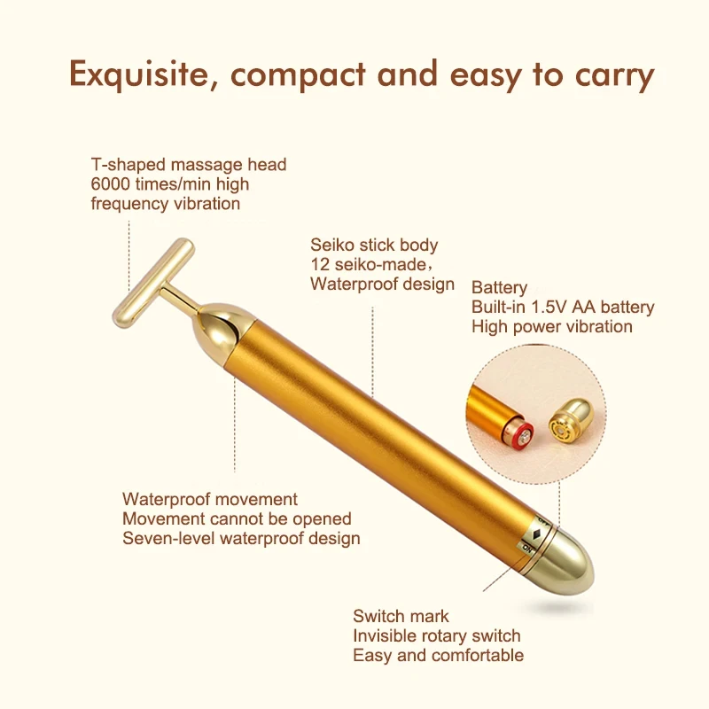 Promotion Beauty Stick 24k Gold Pulse Facial Massage Set T-shaped