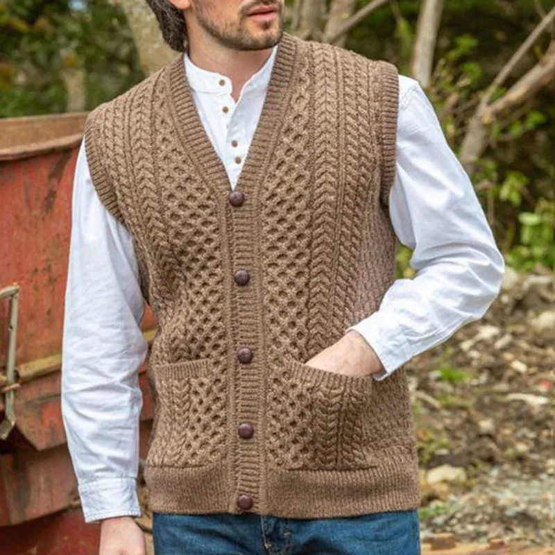 Custom Logo Men's V Neck Knitted Sweater Vest with Pocket