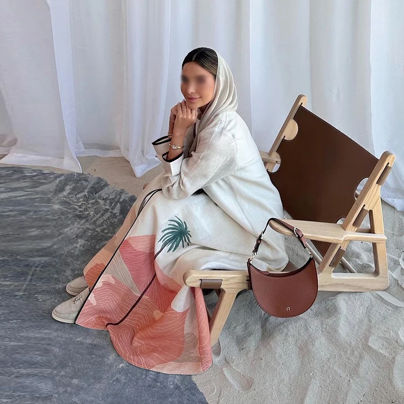 2025 EID Ramadan Modest Abaya Printing Crepe Palestine Kefiyyeh Dubai Abaya Dress Turkey Girl Kimono Muslim Women Dress