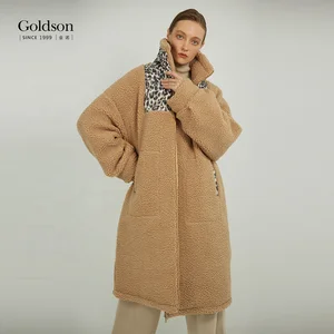 New Design Teddy Fur Thermal Patchwork Long Lamb Wool Down Coat for Winter
