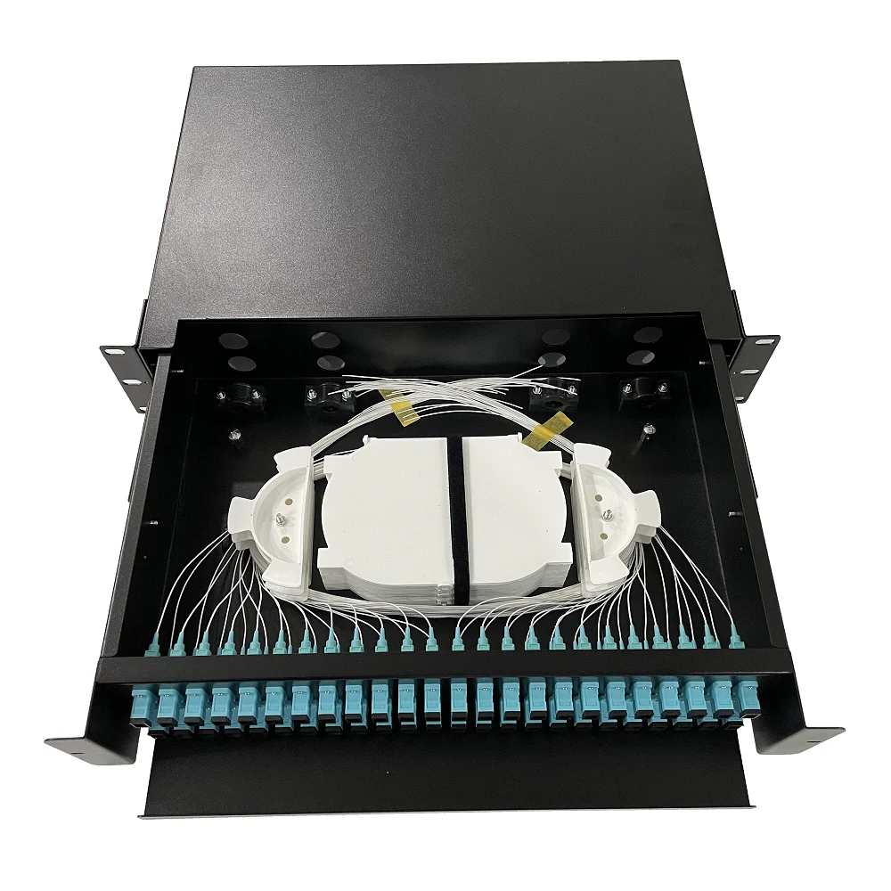 1U 2U 12 24 48 Port Rack Mounted Sliding Type Optical Fiber Optic Patch Panel with Splice Tray for FTTH
