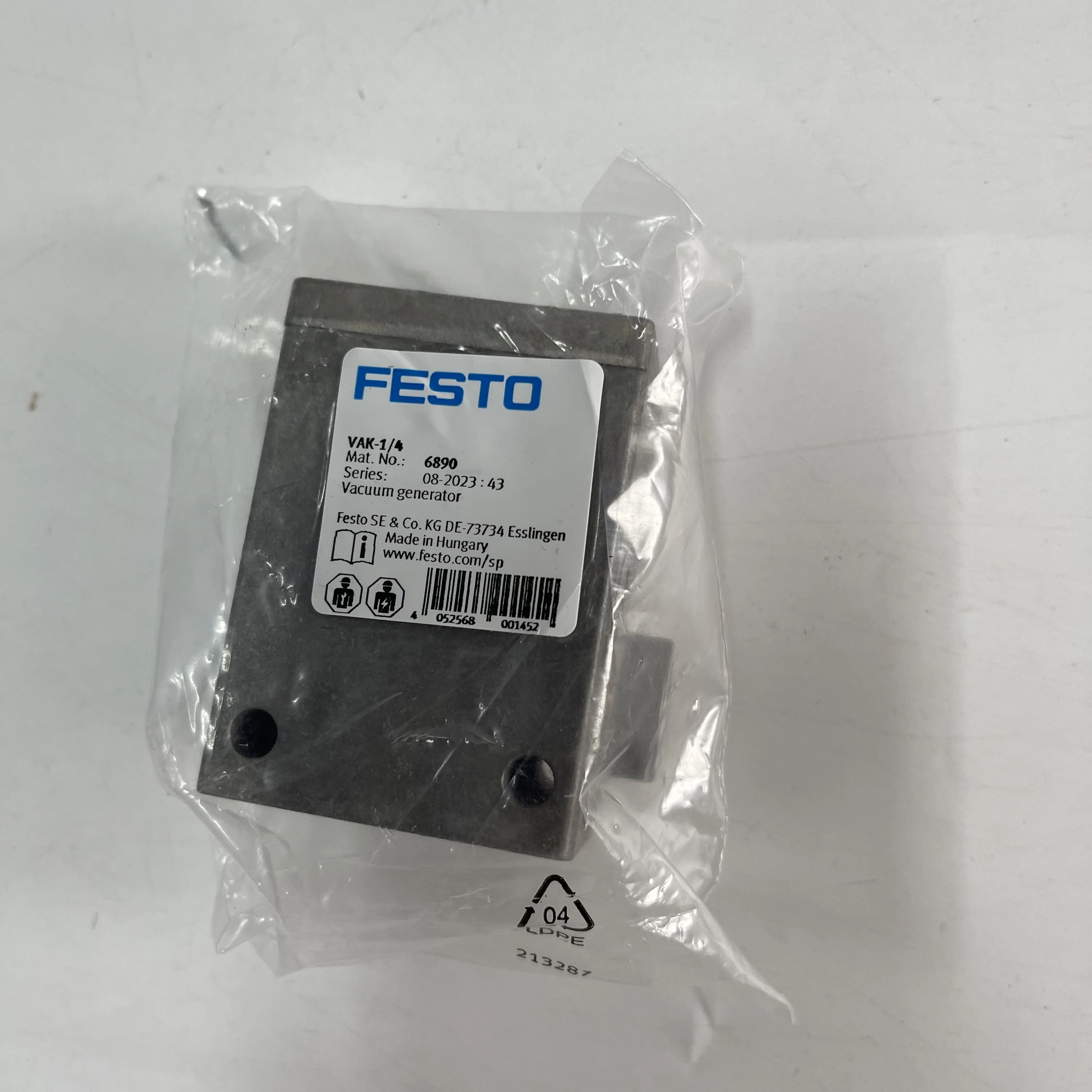 Festo Vacuum Generator VAK-1/4 6890 Festo Vacuum Generator VAK-1/4 6890