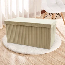 Folding Cube Home Velvet Fabric Beige Footstool Ottoman Storage Box Seat Bench