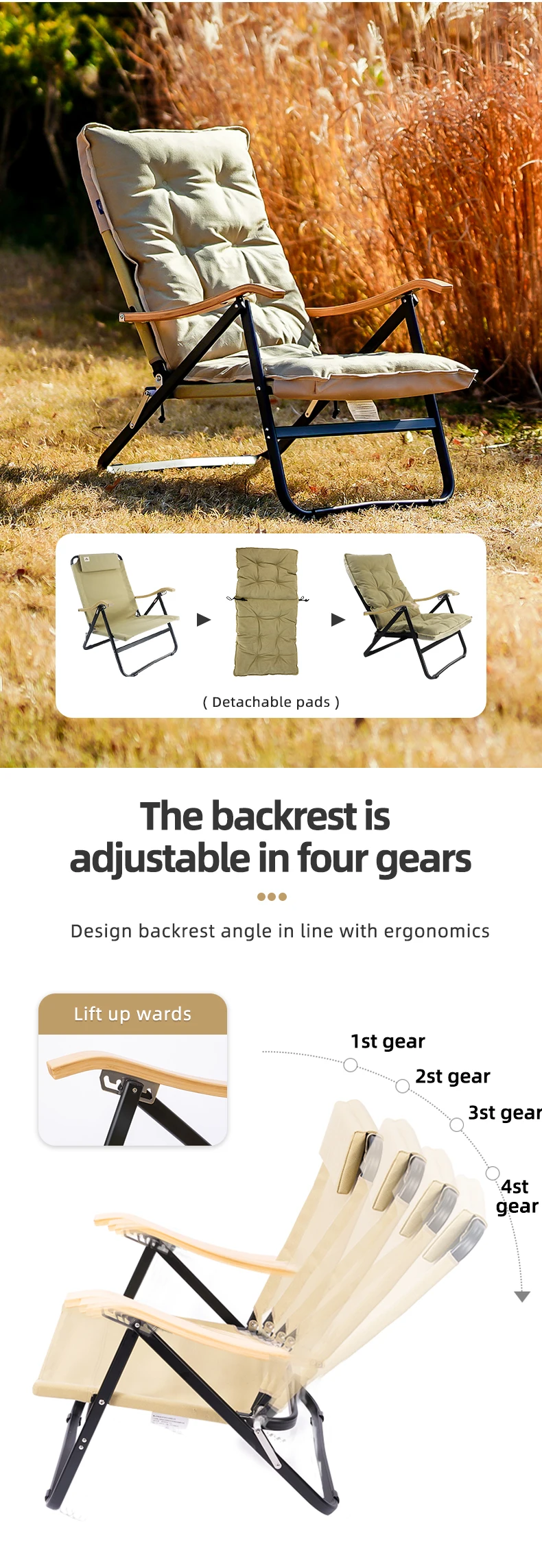 Areffa Luxury Light Weight Aluminum Frame Folding Camping Recliner