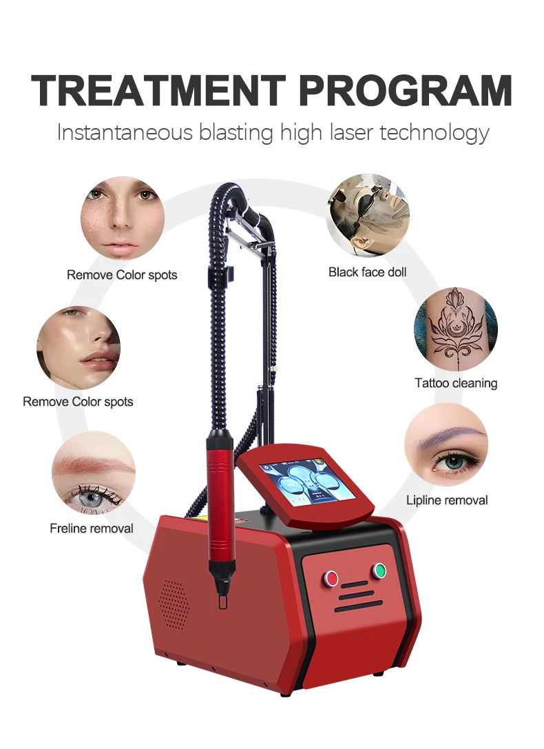 Professional Picosecond Laser Tattoo Removal Machine 2 Discover a professional picosecond laser tattoo removal machine designed for clinics and med spas. Featuring 1064nm, 532nm, and 755nm wavelengths for advanced pigmentation and tattoo removal treatments. Professional Picosecond Laser Tattoo Removal Machine