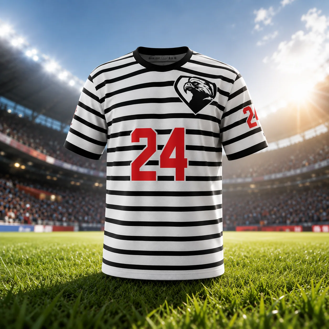 Custom Soccer Jersey Striped Sublimated Quick Dry Breathable Polyester Football Team Uniform with Number for Men Youth