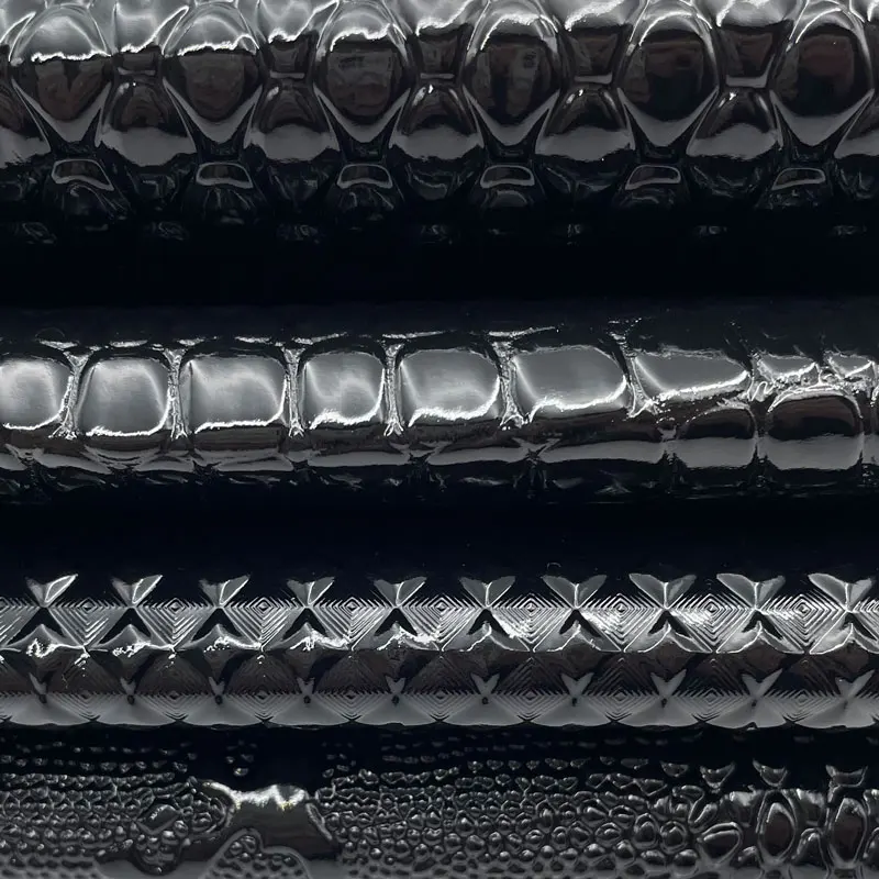 Crocodile Pattern Embossed Reflective Glossy PVC Leather Faux Synthetic Artificial Alligator Two Tone Shiny for Furniture