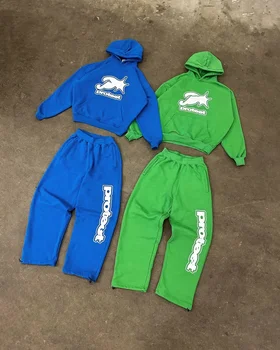 Custom high quality Bright Thread tracksuit Wool tracksuit set 100% Heavyweight Cotton Jogger Horn Tracksuit men's hoodie set