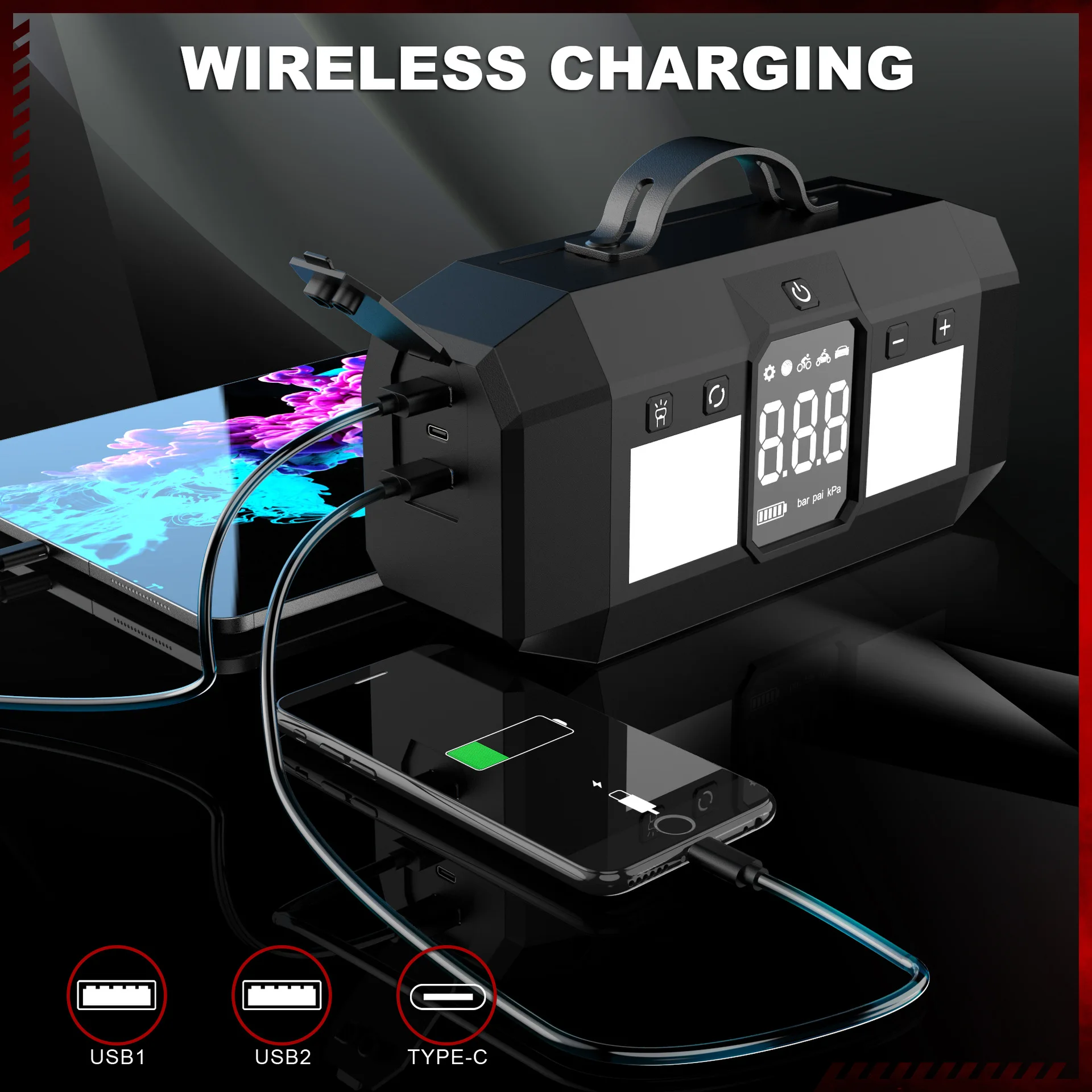 Portable 4000A Car Jump Starter Tire Inflator 30000mAh Battery Booster MultiFunctional Power Bank for Car Motorcycles Trucks - view 5