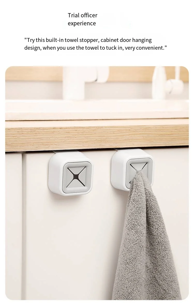 Kitchen cabinet door dishcloth towel stopper Punch free dishcloth storage rack Hanging cabinet towel storage hooks factory