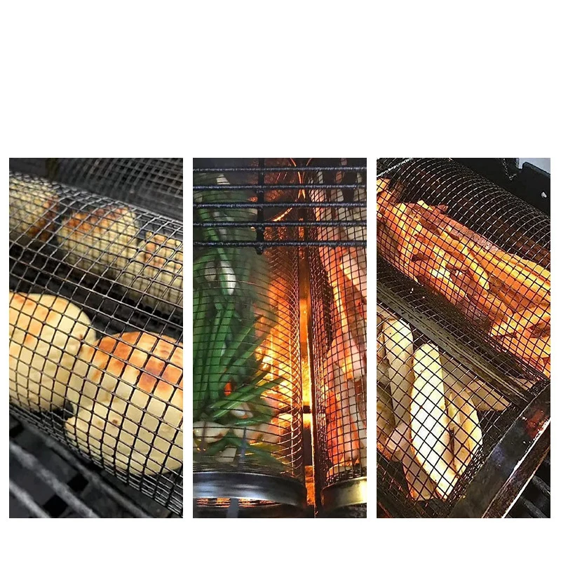 Griglia Per Arrosticini Cestello Barbecue Manico Legno Griglia A Cestello Per Barbecue - Con Manico In Legno, In Acciaio Cromato, Per Carne E Pesce Cestello Per Griglia Con Manico Griglia Da Tavolo