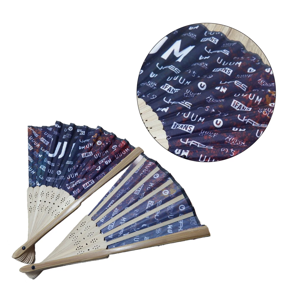 AI-MICH Personalized Printed Logo Handfan Favor Fabric Wooden Bamboo Paper Sublimating Folding Custom Hand Fan for Wedding