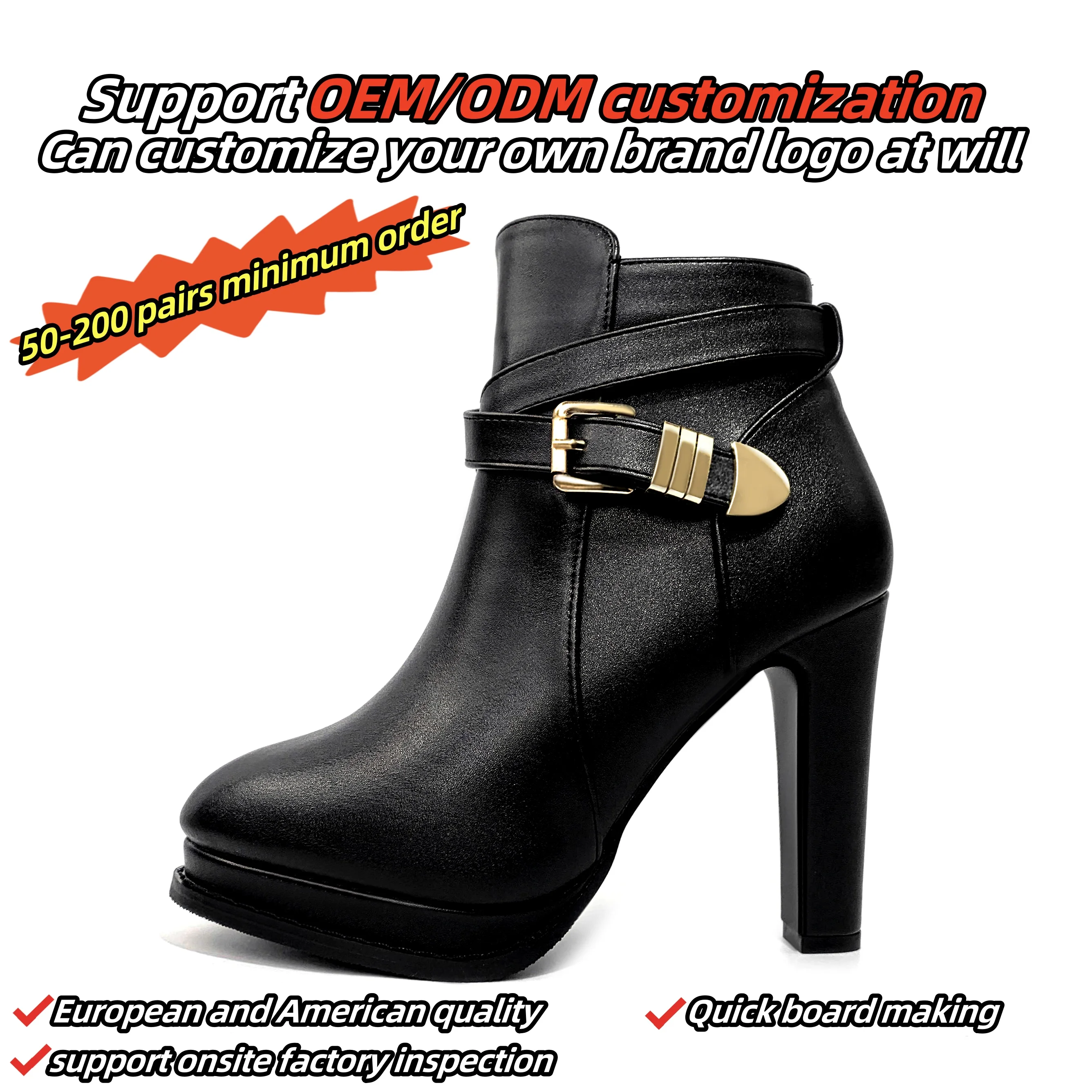 Bottines Femme En Cuir – Talon épais, Bout Pointu, Fermeture éclair Latérale, Boucle – Semelle TPR Antidérapante – Tailles 36 à 42 – Noir, Vert, Gris, Bleu