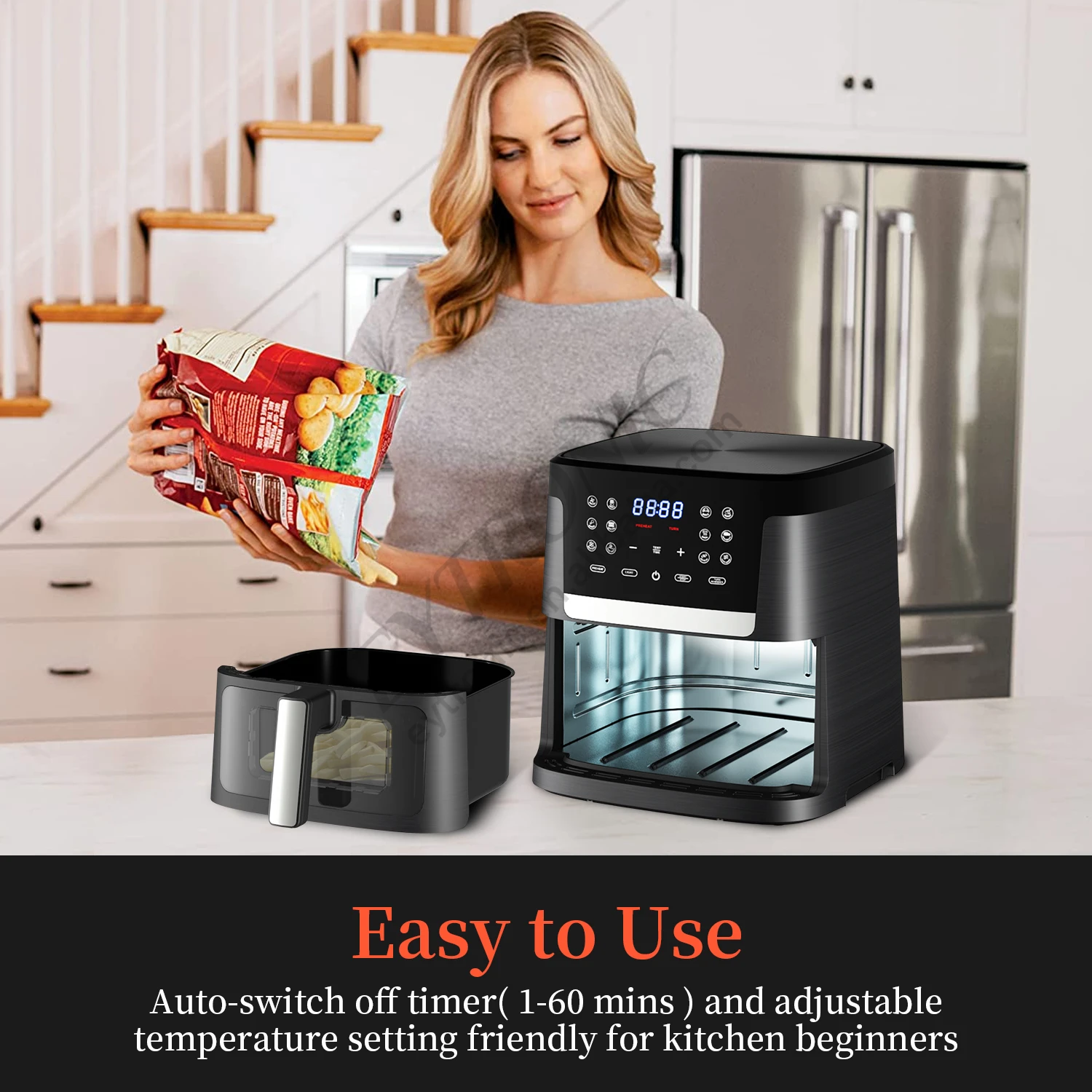New 6L 7L 8L 2023 Smart Air Fryer Touch Screen OEM Custom Oil Free Electric Deep Fryer Hot Digital Air Fryer Wholesale