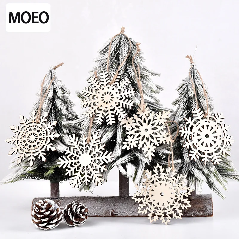 10 un De Madera Decoración de árbol de Navidad Copos De Nieve Colgante de Artesanía Adorno En Blanco 6A