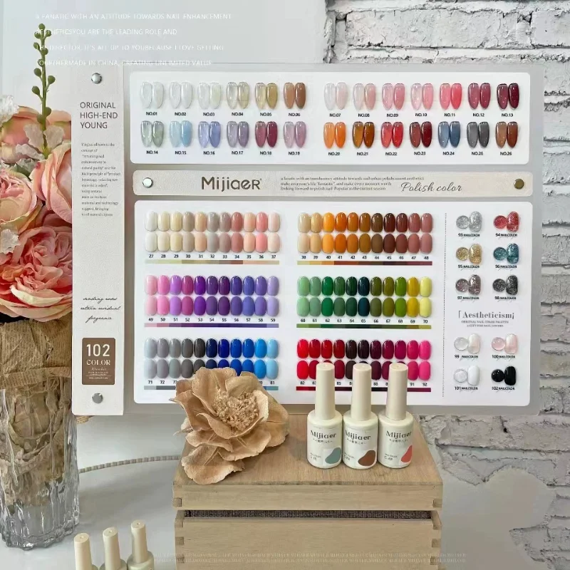 Mijiaer ジェルネイルカラー 102色カラーチャート付き MIJIAER Nail Polish Glue - 102 Colors for Professional Salons