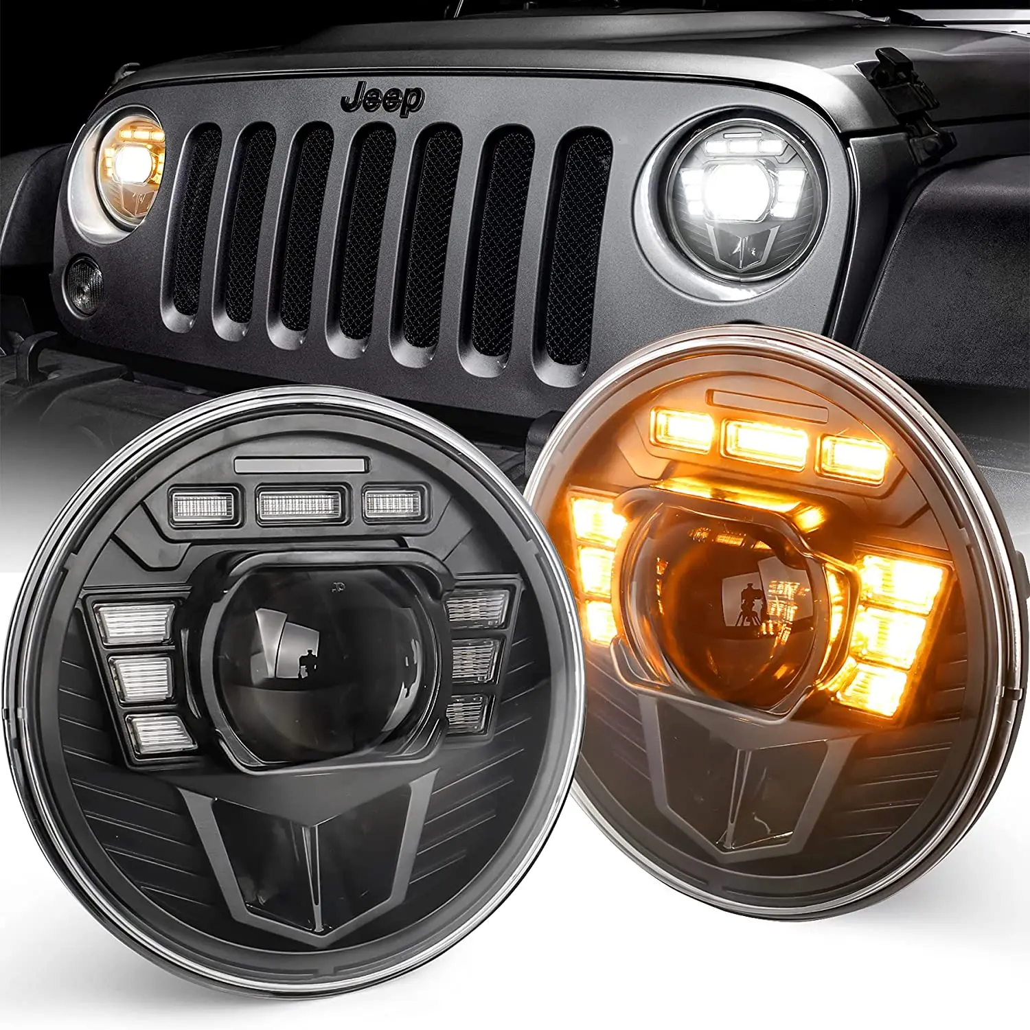 Ovovs Accessories Car 12v Headlight With Amber Turn Signal 7 Inch Led  Headlight For Jeep Wrangler Jk Tj Cj Lj Toyota Hummer H2 - Buy 7 Inch Led  Headlight,12v Led Headlight,7 Inch