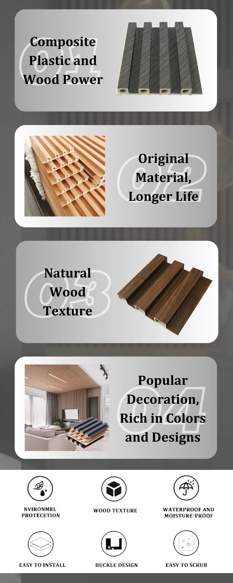 Grandway Wooden Grain Pvc Wpc Fluted Wall Panel For Decoration - Buy ...