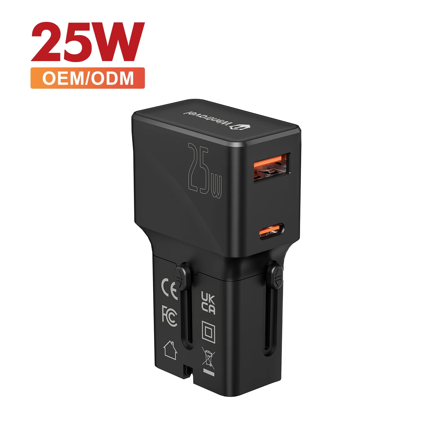 For New Design Portable Pocket 25W PD QC3.0 Fast Charging Dual USB Ports Universal Power Adapter Multi Plug Travel Charger
