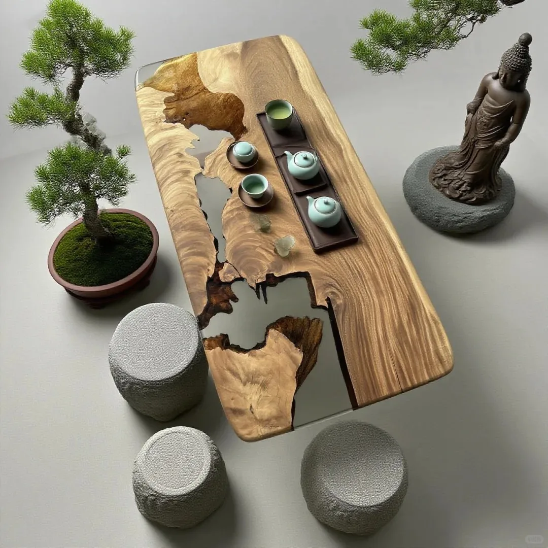 Morden Style Luxury  Dining Room Table Natural Sustainable Furniture Walnut Wood Artistic Wood Epoxy Resin River Table