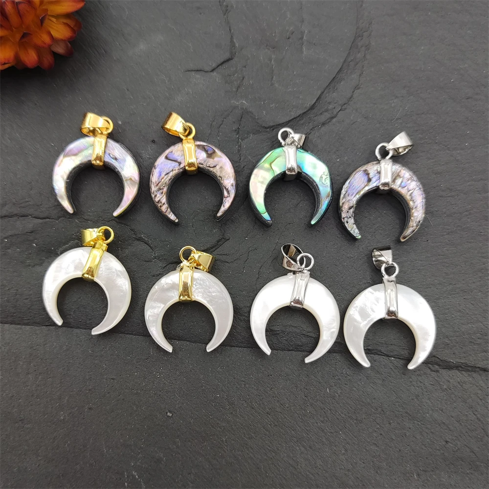 Fashion Jewelry Mother of Pearl MOP Gift Natural Abalone Shell Crescent  Moon Shape Pendant Genuine White Shell Necklace Charm