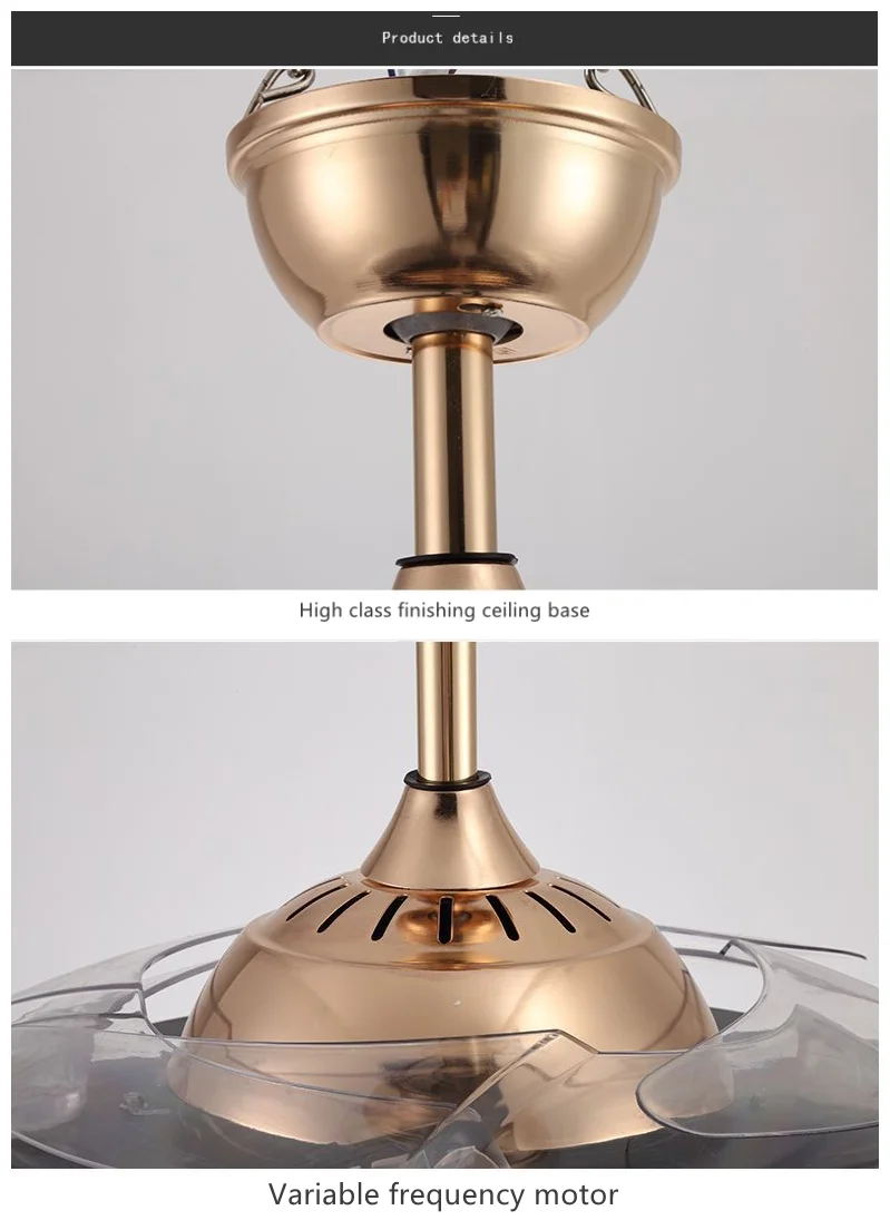 42inch  ceiling fans with light crystal led chandelier fixture retractable blades remote control led ceiling fan