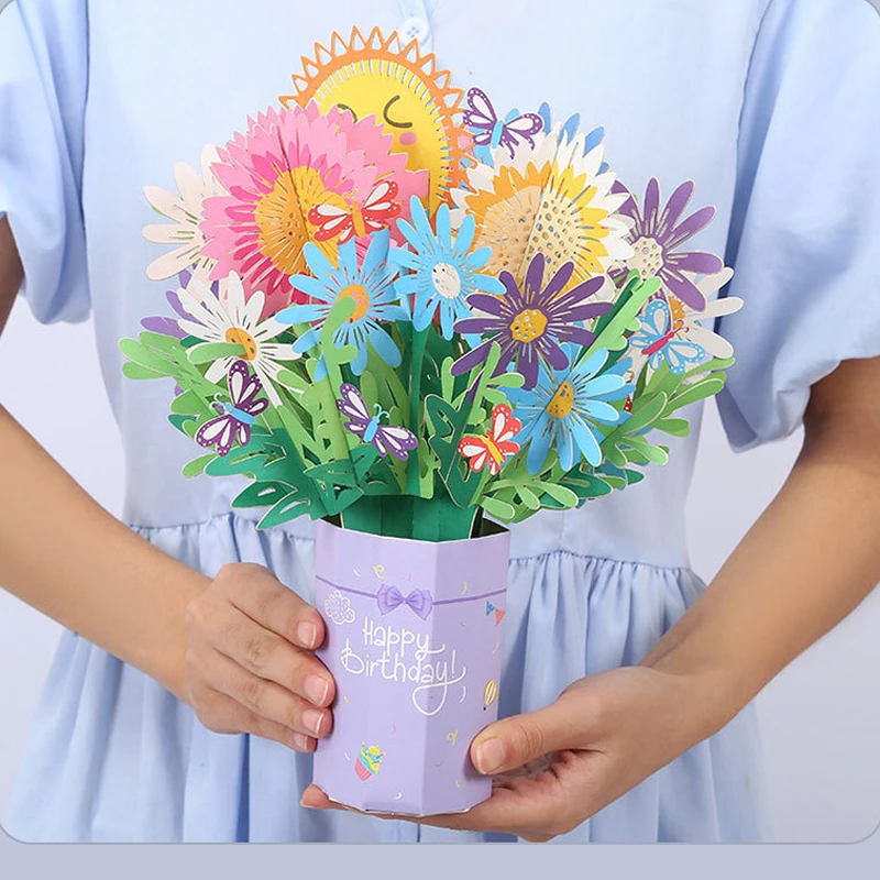Creative 3d Paper Flower Bouquet Greeting Cards For Mother Day ...