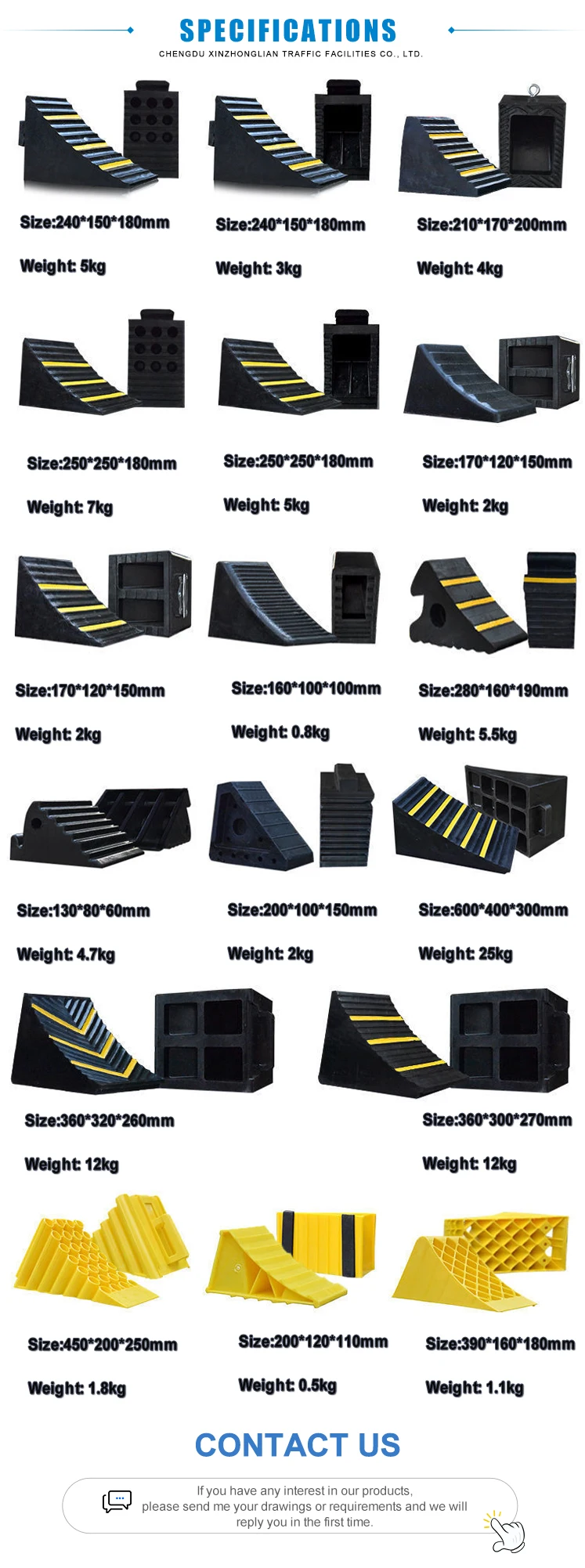product xzl heavy duty parking rubber chock with reflector 245250180mm size truck car trailer motorcycle hollow wedge-4