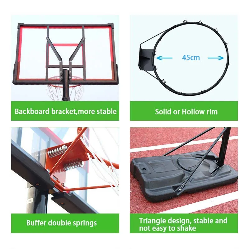 Portable Basketball Hoop with Backboard System New Design Stable Base and 2 Wheels Court Equipment for Outdoor Play