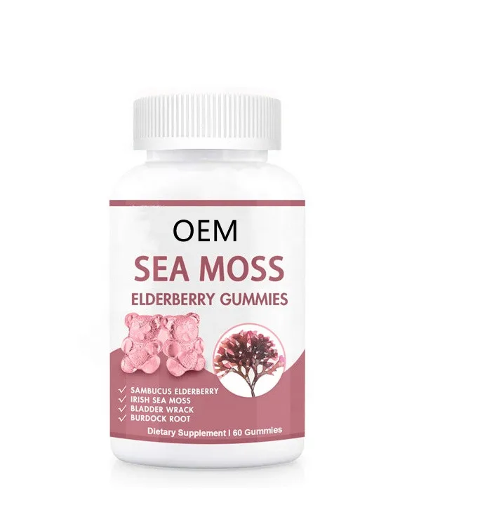 OEM Hot Sale Sea Moss Elderberry Gummies Organic Burdock Root Gummies Sea Moss and Bladder wrack gummies Sea moss Raw Supplement