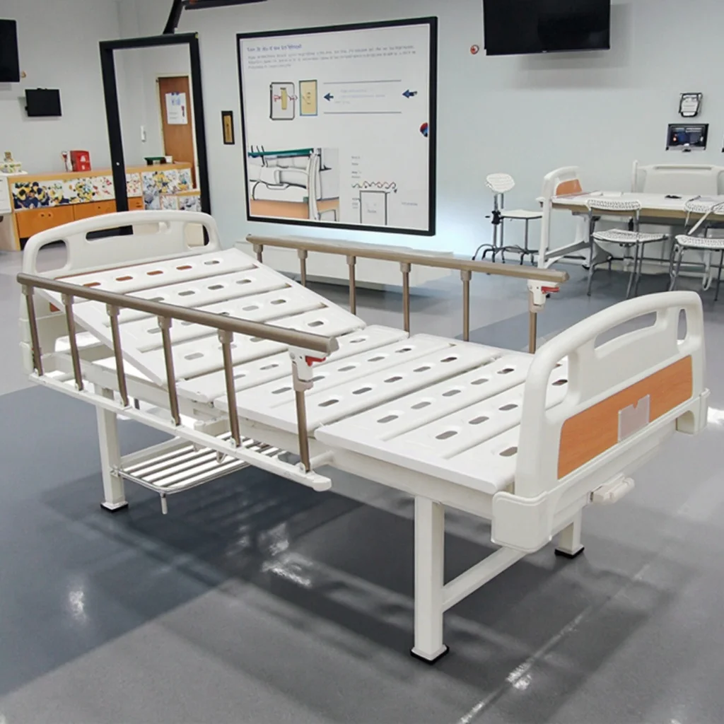 Adjustable Modern Hospital Bed with Aluminum Rails Hand Crank Infusion Foldable Patient Care Equipment 4