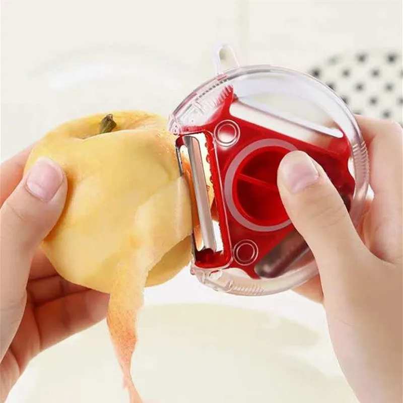 3 IN 1 Rotary Round Vegetable Fruit Peeler Tool Multi- Functional Magic Trio Fruit Peeler With Stainless Steel Blade