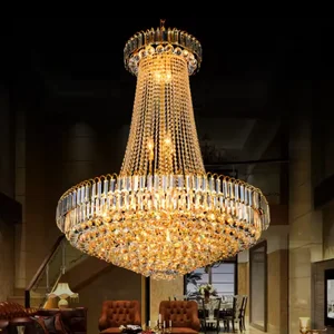 Trending Hotel Decorative Staircase Luxury Mosque Large Long Gold Crystal Lighting Chandeliers High Ceiling