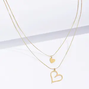 European American Fashion Stainless Steel love Heart element Stacked Pendant Necklace Bamboo Chain Simple Light Luxury Versatile
