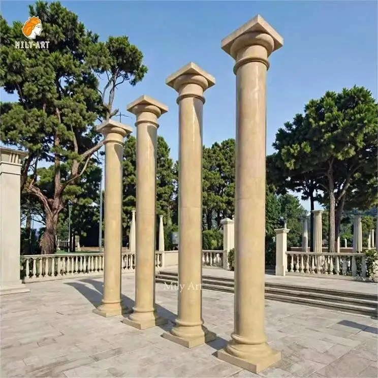 Outdoor Hand Carved Classic Design Solid Marble Column Pillars Sculpture