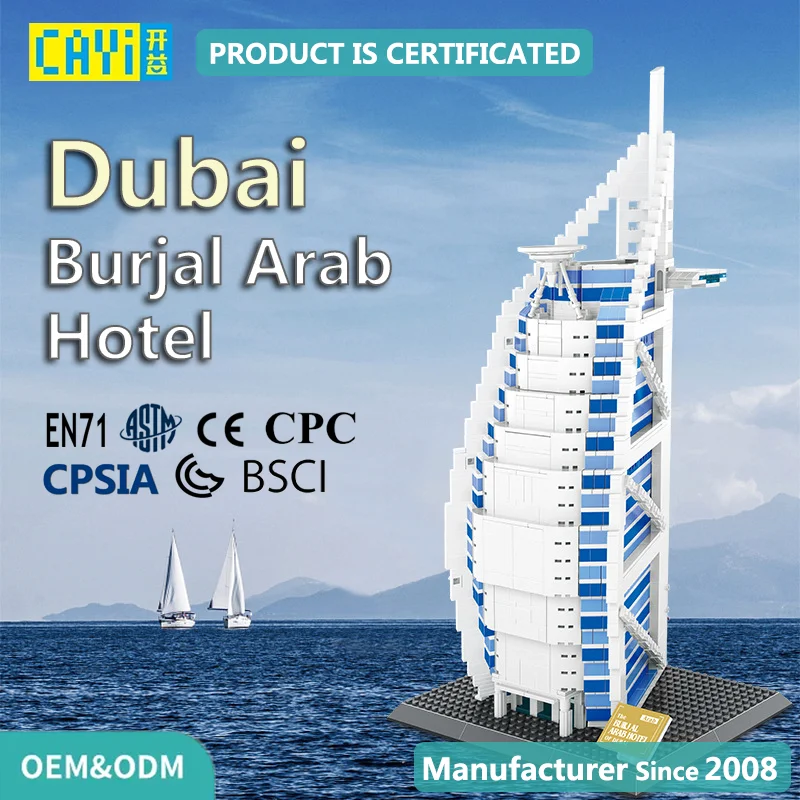 CAYI The Burjal Arab Hotel Dubai Building Blocks Sets Architecture Model Famous Landmark Building Blocks Toy Gift for Kids