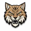 Mascotte di gatto selvatico, lince, bobcat, con orecchie a punta e muso ringhiante