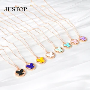 New Year Custom Gold Plated Flower Heart Butterfly Fashion Jewelry Pendants & Charms Star Zircon White Epoxy Petal Necklace