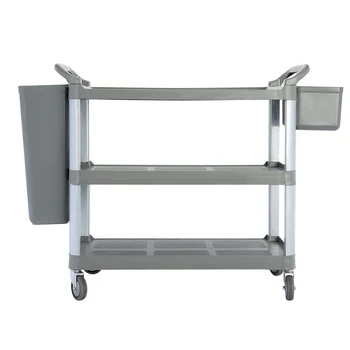 DaoSheng Plastic Utility Cart with Lockable Wheels 3 Tire Restaurant Cart Rolling Food Service Cart for Home Warehouse Kitchen