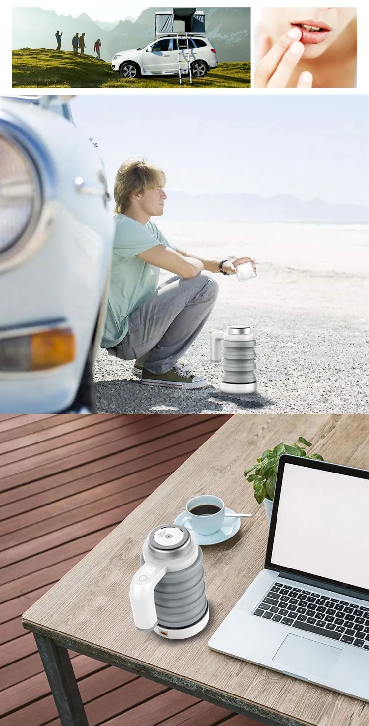 Fashionable 12V Travel Foldable Electric Kettle by Collapsable Design From Car Power Port for Camping & Travelling details