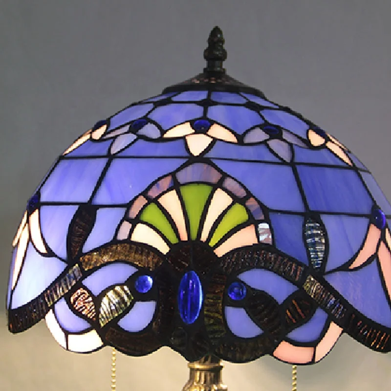 LongHuiJing 12Inch Antique Tiffany Style Table Light European Cassic Stained Glass Lamp Handcrafted Baroque Bedside Lights