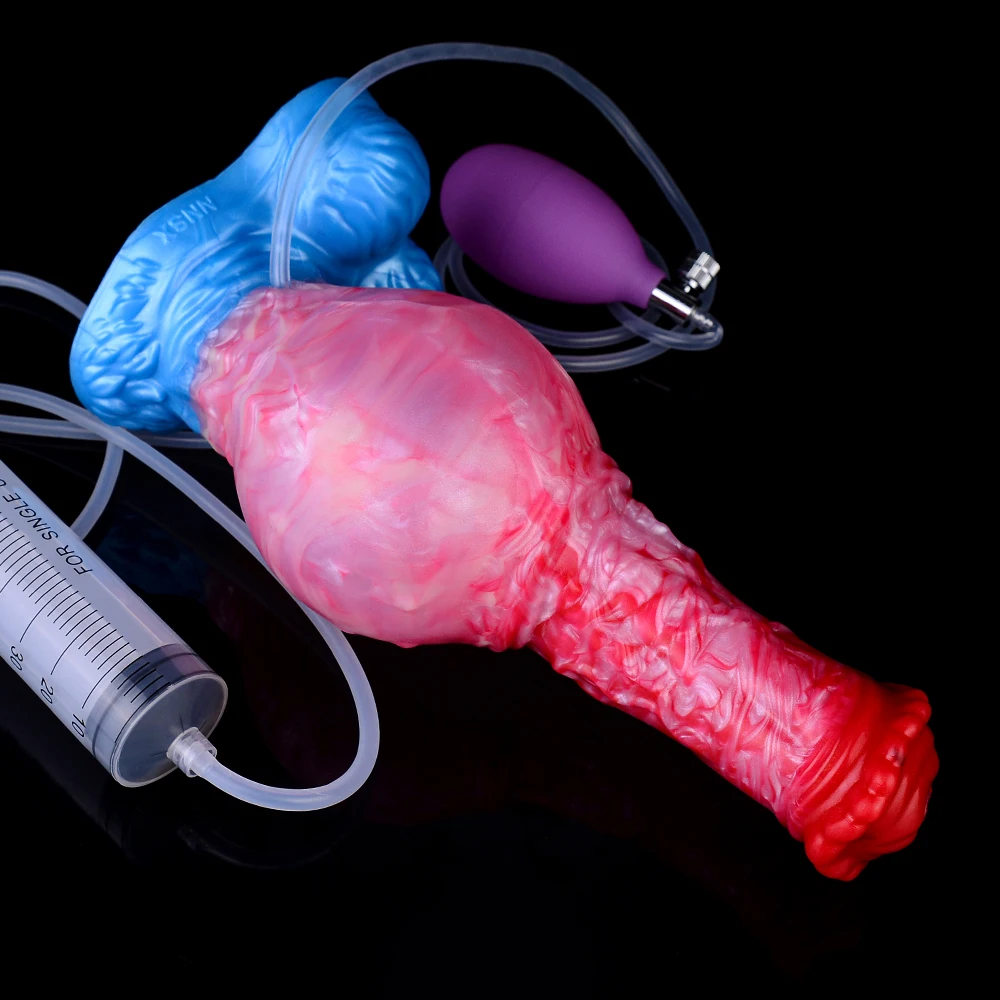 Inflatable Fantasy Dildo with Lubricant Spray Swelling Knot Effect Sissy Training Sex Toy