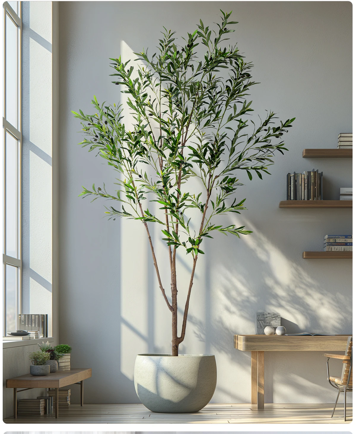 Large Artificial Olive Tree Ficus Leaf Tree Wood Silk Grass Plastic Simulation Home Decorative Landscape Wall Palm Flower manufacture
