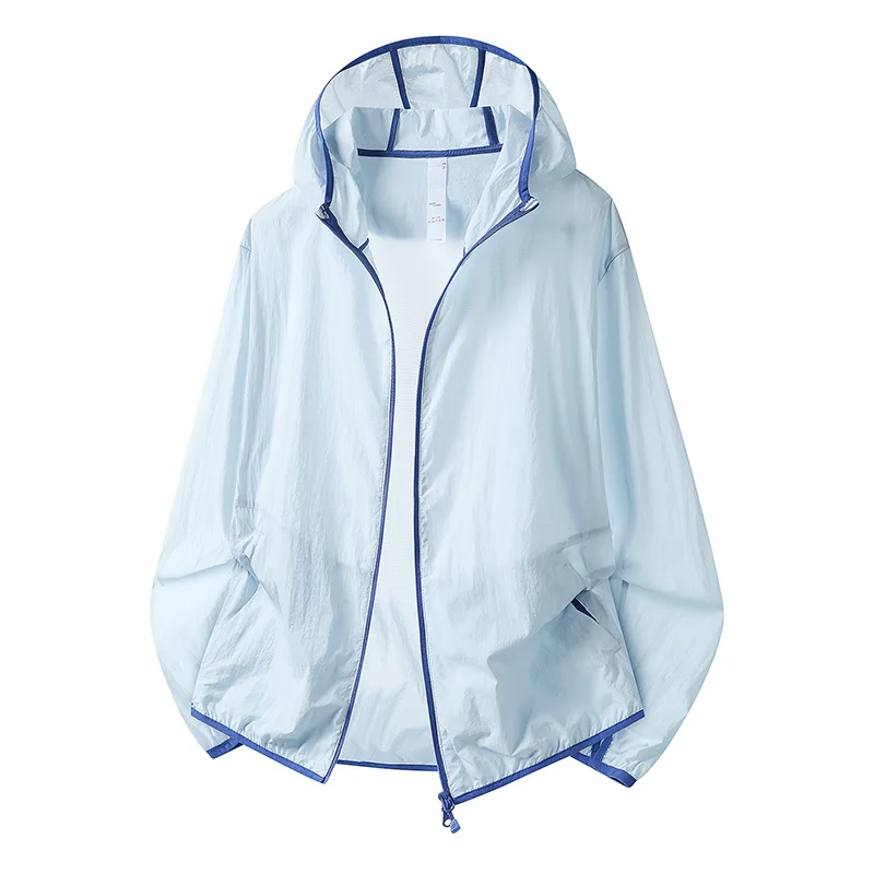 Color-blocked foldable sun protection jacket, nylon quick-drying zippered pocket travel outdoor UPF50+ hooded sun protection coat