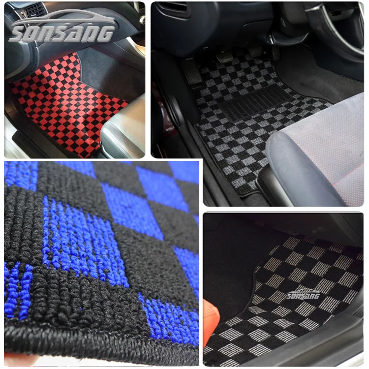 Green Checkered Pattern Car Floor Mats Decor Anti-Slip Universal